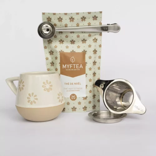 coffret thé de noel, tasse bloom, filtre fitness thé, cuillère pince